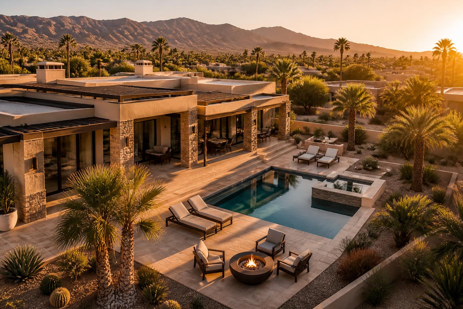 Luxury Las Vegas home with pool at sunset